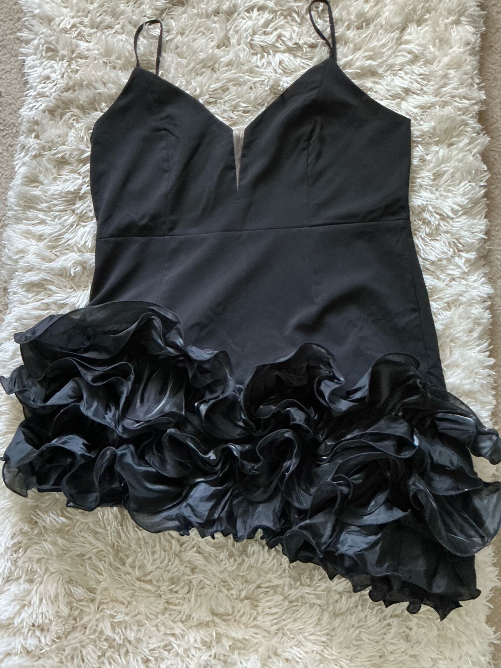 Fashion Nova Black Ruffle-Hem Mini Dress